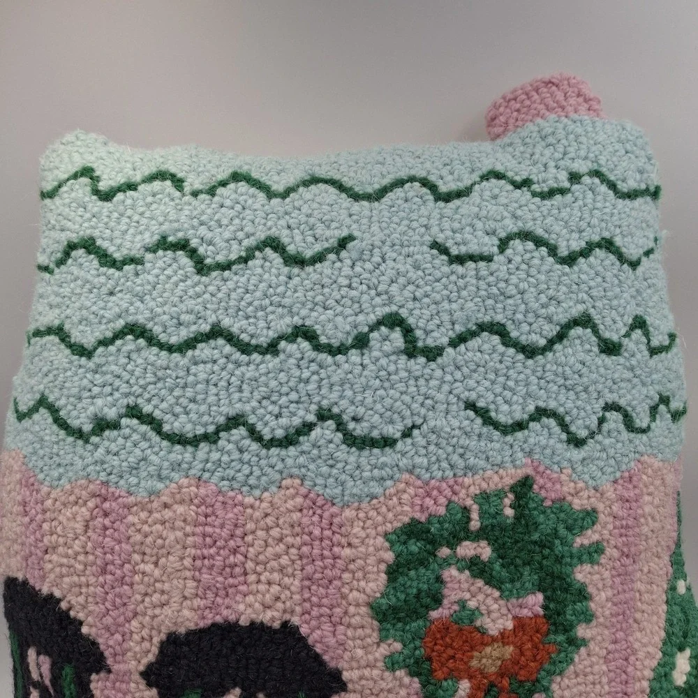 Peking Handicraft Holly Stripe Shaped House Hooked Pillow 16x18 Wool Christmas